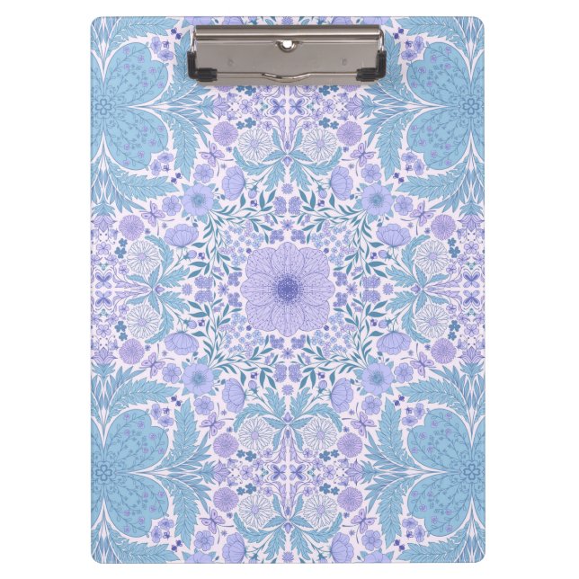 Carpeta De Pinza Flores de jardín retro en azul y violeta (Anverso)