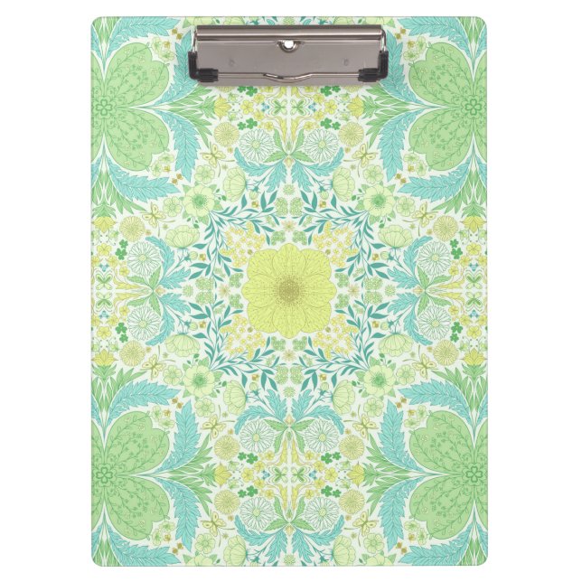 Carpeta De Pinza Flores de jardín retro en verde y amarillo (Anverso)