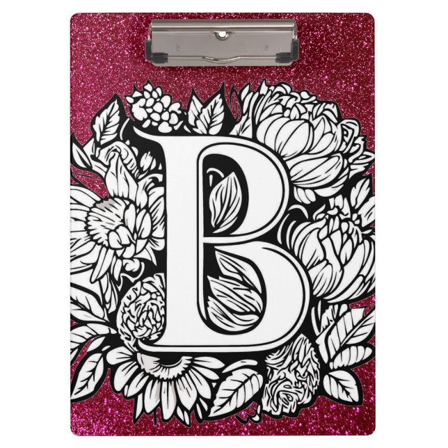 Carpeta De Pinza Flores de tatuaje Purpurina B Carta personalizada (Anverso)