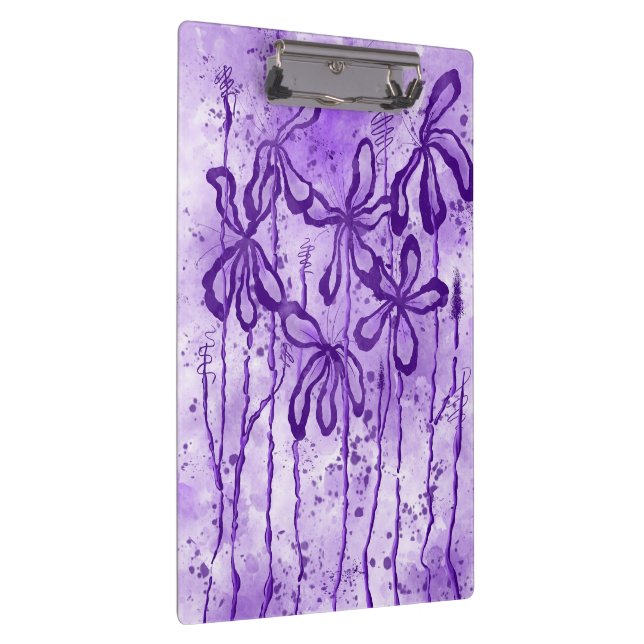 Carpeta De Pinza Flores de tinta abstracta moradas (Derecha)