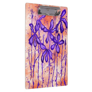 Carpeta De Pinza Flores de tinta abstracta Naranja púrpura