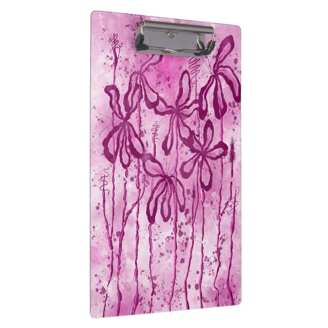 Carpeta De Pinza Flores de tinta abstracta rosadas (Derecha)