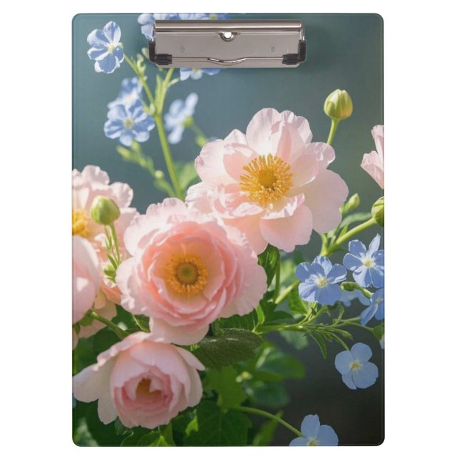 Carpeta De Pinza Flores delicadas rosa azul (Anverso)