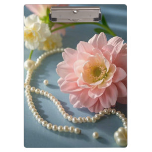Carpeta De Pinza Flores elegantes y perlas