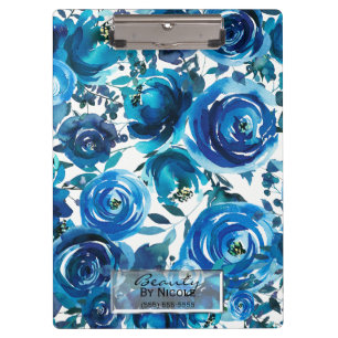 Carpeta De Pinza Flores Florales Índigo Azul Elegantes Personalizad