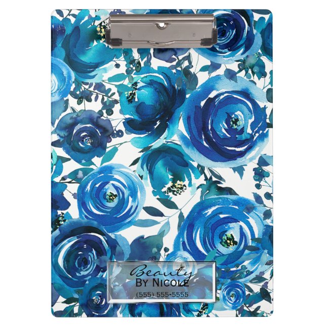 Carpeta De Pinza Flores Florales Índigo Azul Elegantes Personalizad (Anverso)