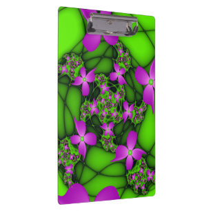 Carpeta De Pinza Flores fractales abstractas modernas neón rosa ver