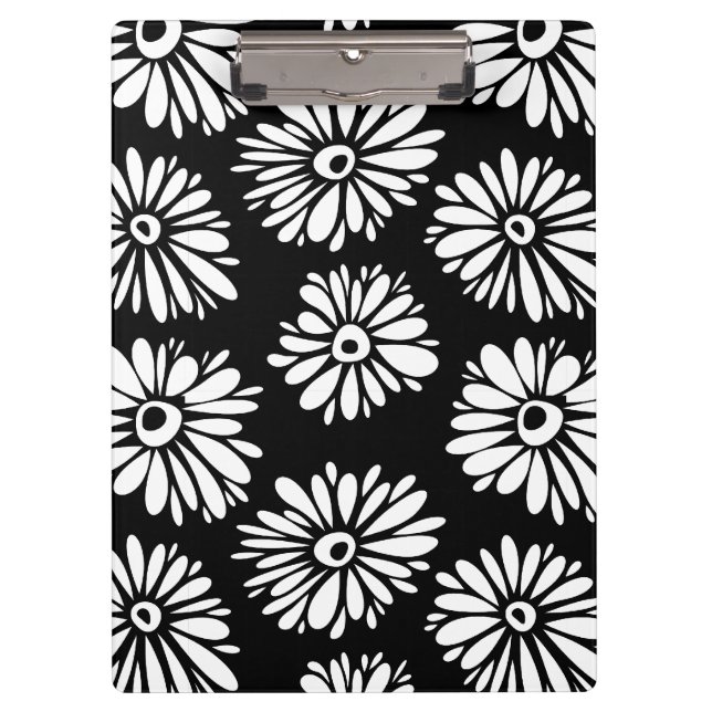 Carpeta De Pinza Flores Funky Negra y blanca (Anverso)