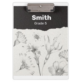 Carpeta De Pinza Flores negras y grises elegantes personalizadas