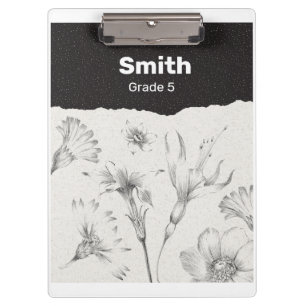 Carpeta De Pinza Flores negras y grises elegantes personalizadas