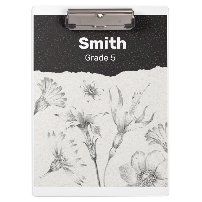 Carpeta De Pinza Flores negras y grises elegantes personalizadas (Anverso)