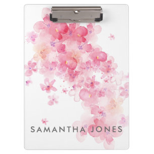 Carpeta De Pinza Flores pasteles rosadas de color de agua
