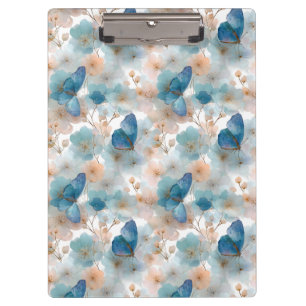 Carpeta De Pinza Flores primaverales vintage y mariposa azul