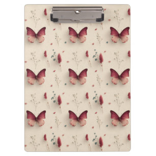 Carpeta De Pinza Flores primaverales vintage y mariposa sonrosada