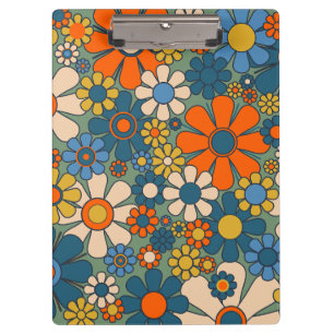 Carpeta De Pinza Flores retro Groovy Multicolor 60 años 70 Floral
