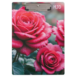 Carpeta De Pinza Flores rojas monogramadas en el jardín Lover