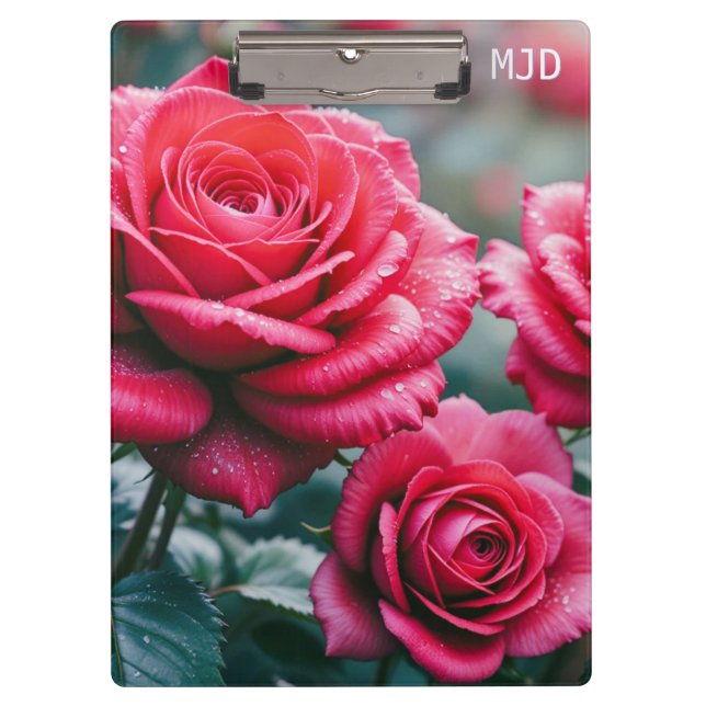 Carpeta De Pinza Flores rojas monogramadas en el jardín Lover (Anverso)