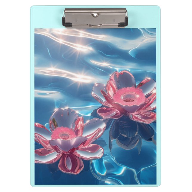 Carpeta De Pinza Flores rosa de Lotus flotando en agua azul cristal (Anverso)