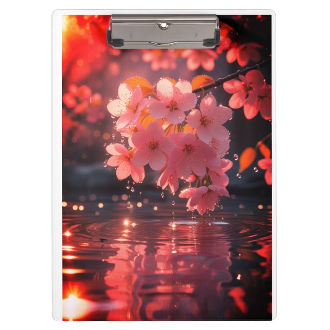 Carpeta De Pinza Flores rosadas de Sakura sobre el agua | Serene Sp (Anverso)