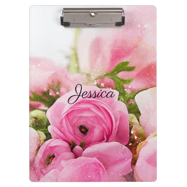 Carpeta De Pinza Flores rosas antiguas con su nombre (Anverso)