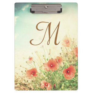 Carpeta De Pinza Flores salvajes rosadas Monograma Placa Clip inici