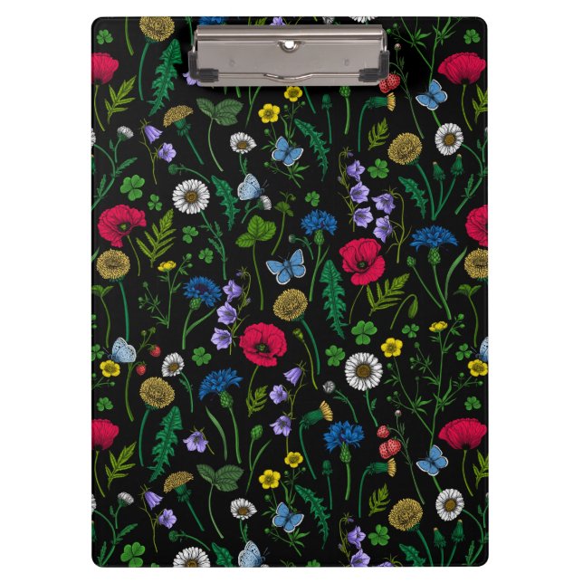 Carpeta De Pinza Flores silvestres en negro (Anverso)