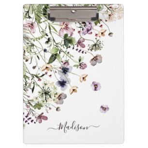 Carpeta De Pinza Flores silvestres moradas con acuarela y monograma