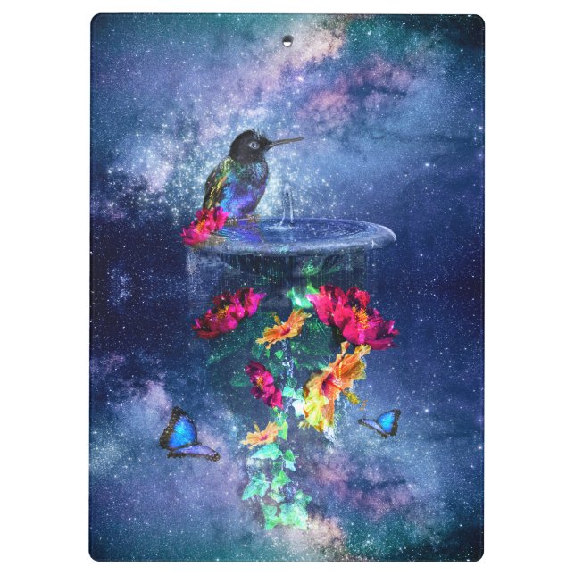 Carpeta De Pinza Flores tropicales, colibrí, mariposa y estrellas (Reverso)