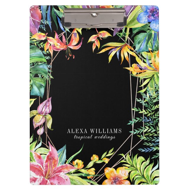 Carpeta De Pinza Flores tropicales marco geométrico de oro (Anverso)