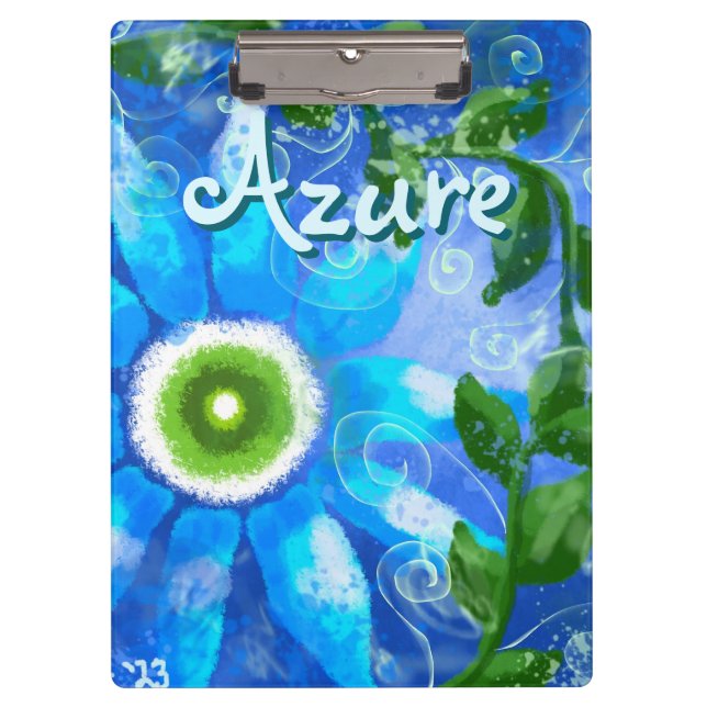 Carpeta De Pinza Flores verdes azules de abstrato floral personaliz (Anverso)