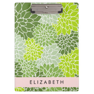 Carpeta De Pinza Flores verdes de Dahlia, patrón floral, tu nombre