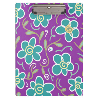Carpeta De Pinza Flores verdes sobre el diseño púrpura