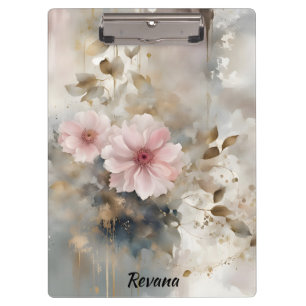 Carpeta De Pinza Flores Wabi-Sabi rosadas y doradas