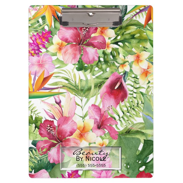 Carpeta De Pinza Flores y Hojas Tropicales Floral Hawaiano Personal (Anverso)