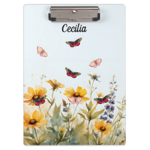 Carpeta De Pinza Flores y mariposas coloridas