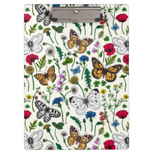 Carpeta De Pinza Flores y mariposas silvestres en blanco