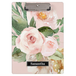 Carpeta De Pinza Flores y nombre de color rosa pastel moderno
