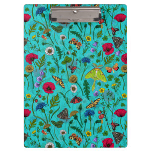 Carpeta De Pinza Flores y polillas silvestres en verde azulado