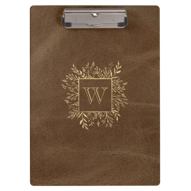 Carpeta De Pinza Foliage de oro Monograma Brown Faux Leather (Anverso)