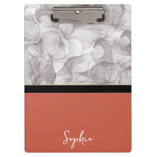 Carpeta De Pinza Fond terracotta élégant et marbre gris avec prénom