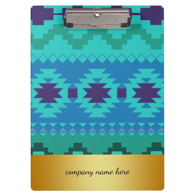 Carpeta De Pinza Fondo de la placa dorada del diseño textil azul (Anverso)