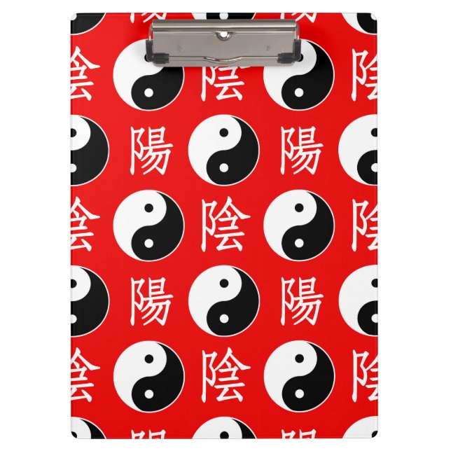Carpeta De Pinza Fondo rojo patrón chino Yinyang (Anverso)