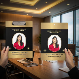 Carpeta De Pinza Foto de negocios dorado negro elegante personaliza