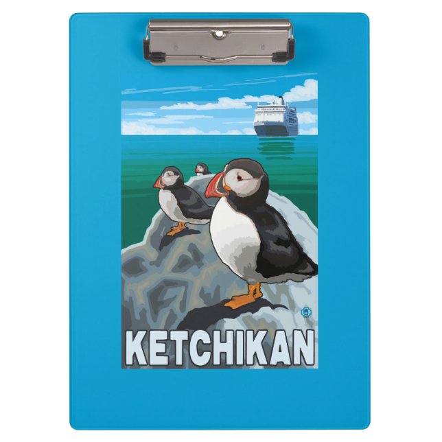 Carpeta De Pinza Frailecillos y barco de cruceros - Ketchikan, (Anverso)
