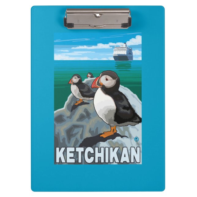 Carpeta De Pinza Frailecillos y barco de cruceros - Ketchikan, (Anverso)
