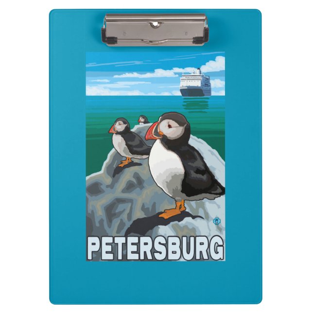 Carpeta De Pinza Frailecillos y barco de cruceros - Petersburgo, (Anverso)