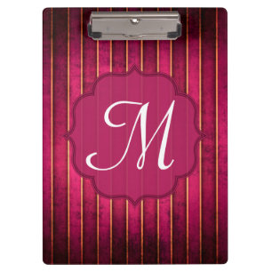 Carpeta De Pinza Frambuesa Banda dorada Monograma Placa Clip inicia