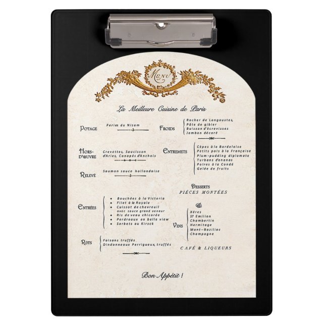 Carpeta De Pinza French Menu Kitchen Clipboard (Anverso)