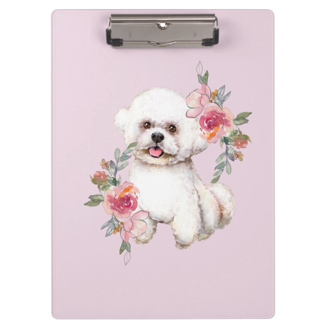 Carpeta De Pinza Frisa de Bichon con flores acuarela arte (Anverso)