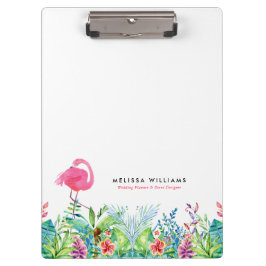 Carpeta De Pinza Frontera de flores tropicales y flamingo rosa